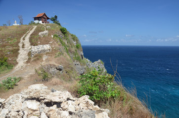 Nusa Penida island, Bali, Indonesia. A lonely house on a rock