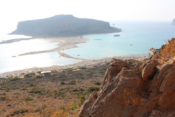 A beautiful view of blue Balos lagoon and beach in Crete Island, Greece.