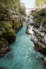 crystal clear water of soca river in slovenia