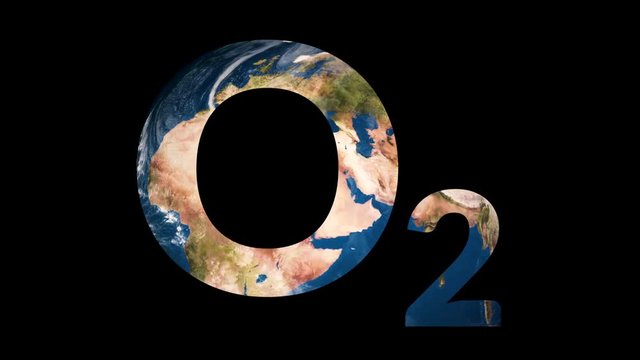 Text O2 oxygen revealing turning Earth globe