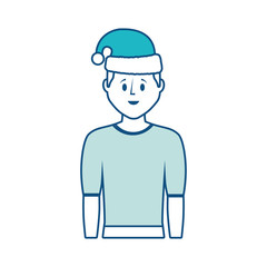 cartoon man with christmas hat icon over white background vector illustration
