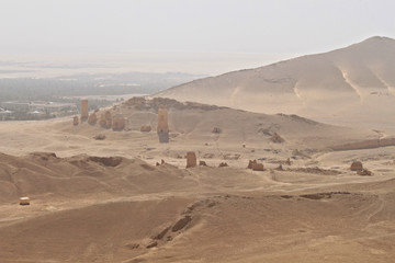 Valley of Towers of Tombs. Ruins of the ancient city of Palmyra on syrian desert