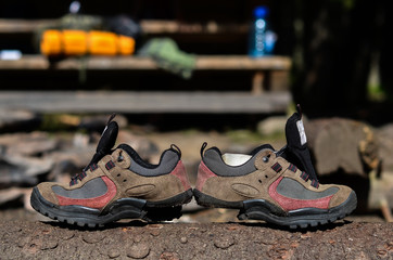 worn boots of hiker