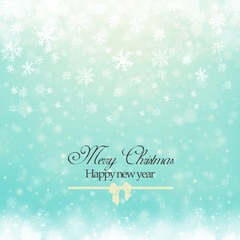 Christmas winter abstract background with snowflakes, bokeh lights and congratulations. Place for text. Christmas New Year's wallpaper