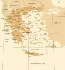 Greece Map - Vintage Vector Illustration