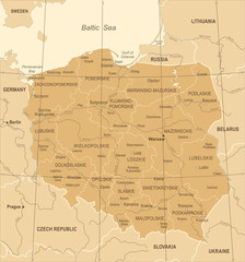 Naklejka premium Poland Map - Vintage Vector Illustration