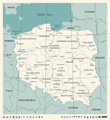 Poland Map - Vintage Vector Illustration