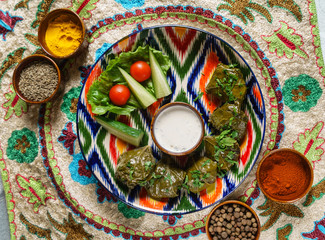 sarma (grape vine leaves, stuffed with rice)a traditional mediterranean dish