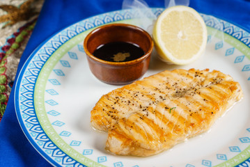 roasted salmon steak with sauce
