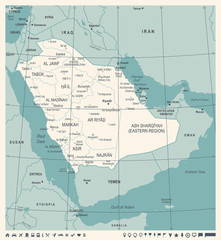 Saudi Arabia Map - Vintage Vector Illustration