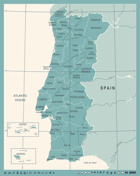 Portugal Map - Vintage Vector Illustration
