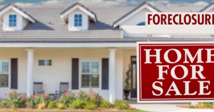 4k Slow Pan and Zoom Out of Beautiful Custom Home and Foreclosure Real Estate Sign