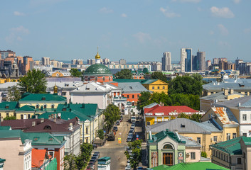 KAZAN, RUSSIA - JUNE 10, 2016: Kazan city scape, Tatarstan Republic, Russia. Shot taken from the rooftop of Kazan city.