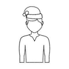 flat line uncolored man with santa hat  sticker ovver white background vector illustration