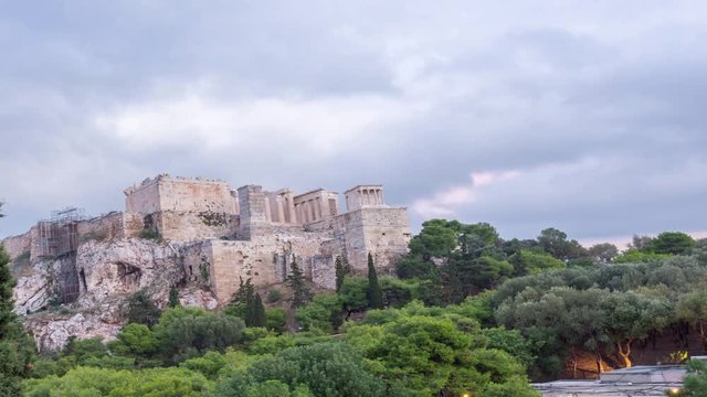 propylaea of acropolis 4k time lapse, day to night