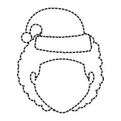 flat line uncolored man face with santa hat over white background  vector illustration