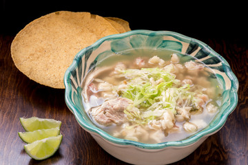 Authentic Mexican pozole pork and corn soup
