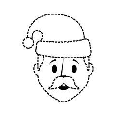 Obraz na płótnie Canvas flat line uncolored man face with santa hat sticker over white background vector illustration