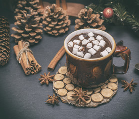 Fototapeta na wymiar hot chocolate in a brown mug