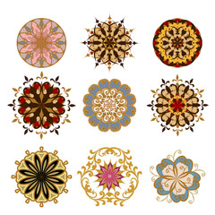 Mandala. A set of ornamental floral arrangements in oriental style.