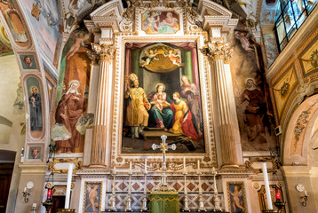 Fototapeta na wymiar Interior of Hermitage of Santa Caterina del Sasso, is rock face directly overhanging the lake Maggiore, Leggiuno, Italy