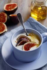 Dessert with fig and honey