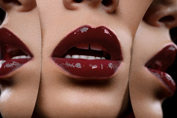 Obraz premium beautiful woman lips closeup with mirror reflections
