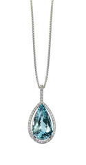 Blue Topaz Diamond drop pear shape gemstone halo necklace on a chain