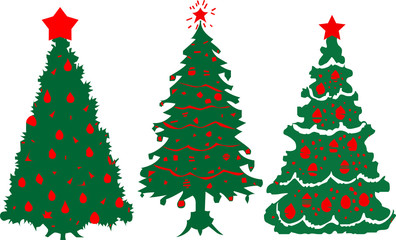 Decorated Christmas trees. Merry Christmas and a happy new year. Flat style vector illustration.