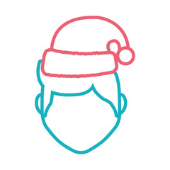avatar man with christmas hat icon over white background colorful design  vector illustration