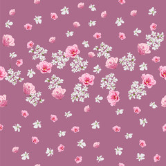 Seamless vintage pattern with cute pink and white flovers. Floral background for textile, cover, wallpaper, gift packaging, printing.Romantic design for calico.