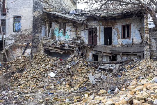 Odessa, Ukraine - December 20, 2014: the ruins of the old historic homes destroyed by the earthquake and destructive exploitation of urban structures December 20, 2014 in Odessa, Ukraine.