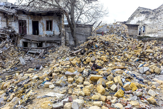 Odessa, Ukraine - December 20, 2014: the ruins of the old historic homes destroyed by the earthquake and destructive exploitation of urban structures December 20, 2014 in Odessa, Ukraine.