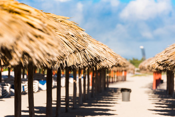 View of the sandy beach in Varadero, Matanzas, Cuba. Close-up.