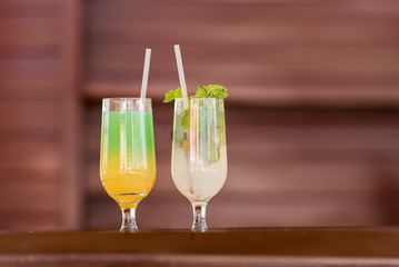 Two glasses with a cocktail, Varadero, Matanzas, Cuba. Copy space for text.