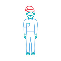 Fototapeta na wymiar man standing with christmas hat icon over white background vector illustration