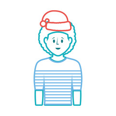 cartoon man with christmas hat icon over white background vector illustration