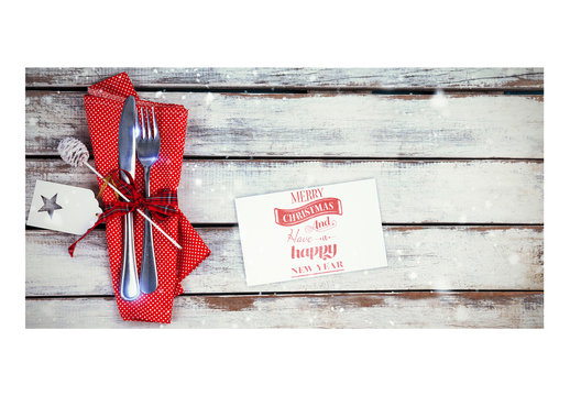 Holiday Card Mockup with Decorative Napkin and Cutlery