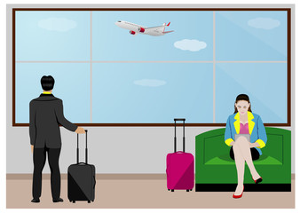 the traveler at airport vector design