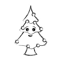 flat line uncolored christmas tree over white background  vector illustration