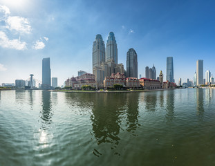 Obraz premium Tianjin city waterfront downtown skyline,China..