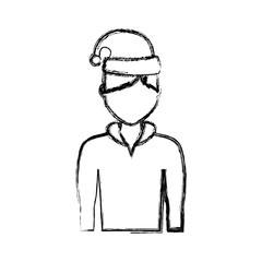 flat line uncolored man with santa hat over white background vector illustration