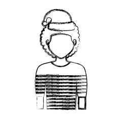 flat line uncolored man with santa hat over white background vector illustration