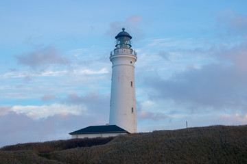 Fototapeta na wymiar The Hirtshals lighthouse on the northern part of the Jutland peninsula in Denmark.