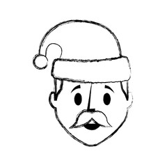 Obraz na płótnie Canvas flat line uncolored man face with santa hat over white background vector illustration