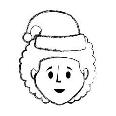 flat line uncolored  man face with  santa hat over white background  vector illustration