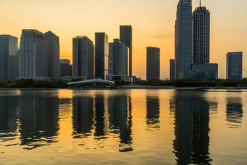 modern city waterfront downtown skyline,China..