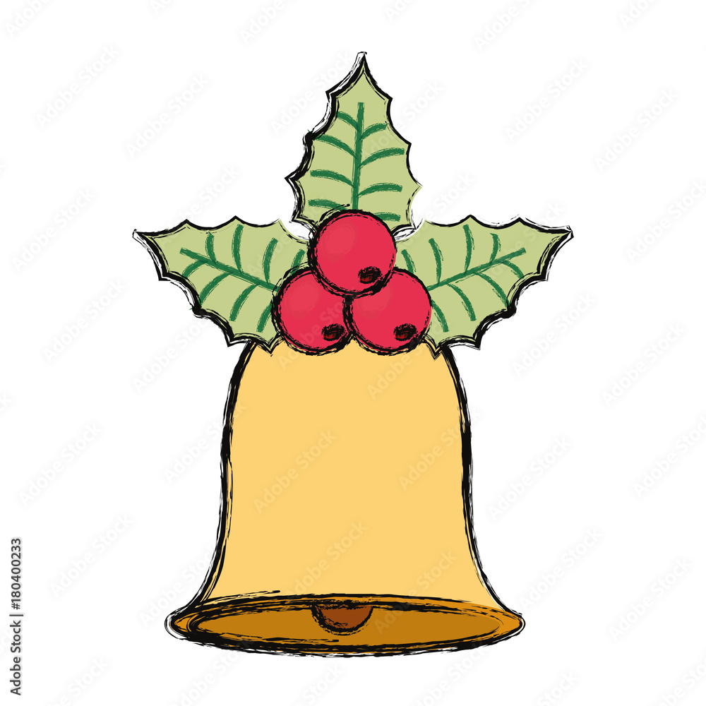 Sticker flat line colored christmas bell over white background  vector illustration