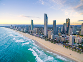 An aerial view of Surfers Paradise on the Gold Coast, Australia - obrazy, fototapety, plakaty