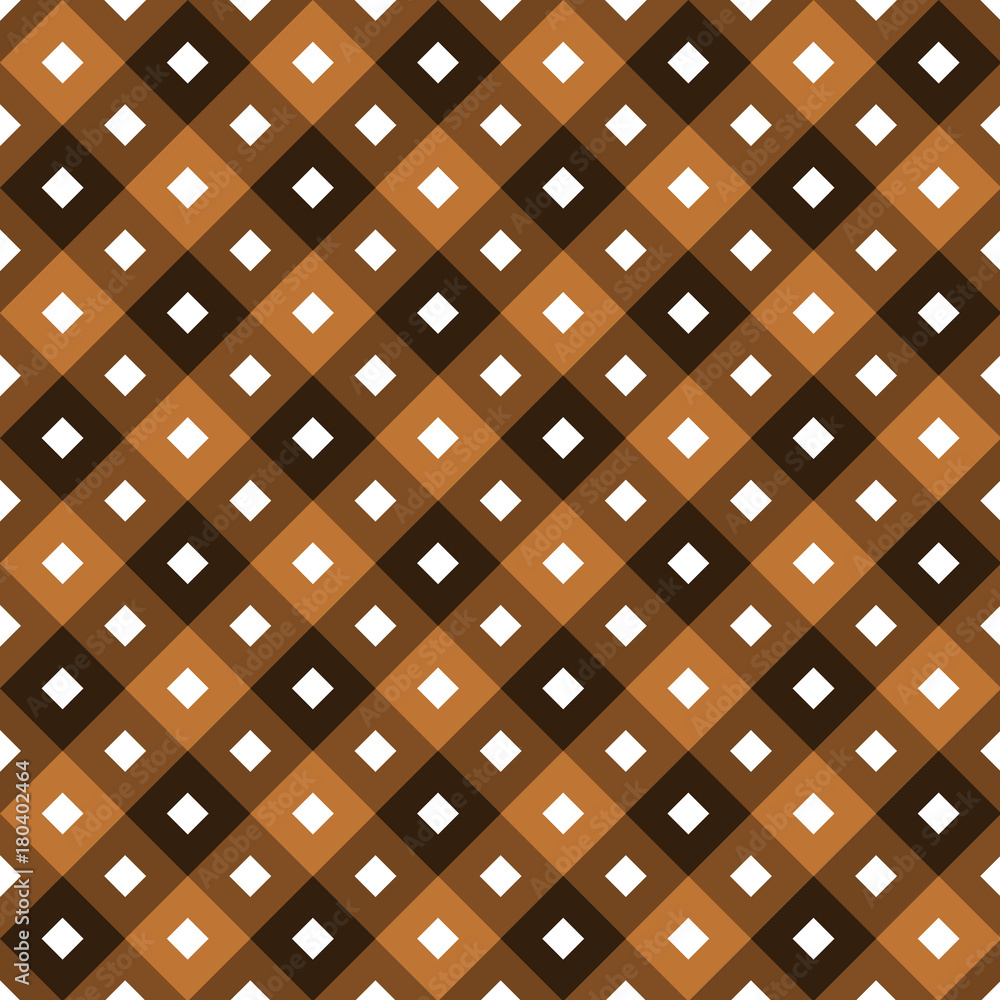 Poster seamless chocolate swatch - square or rhombus ornaments in diagonal way and muted colors of brown wi